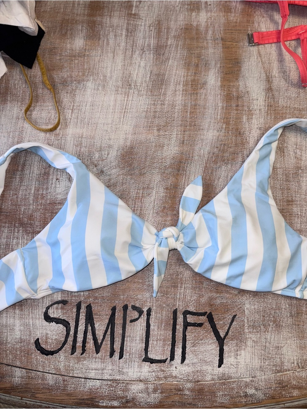 Hollister Blue and White Striped Tie-Front Bikini Top